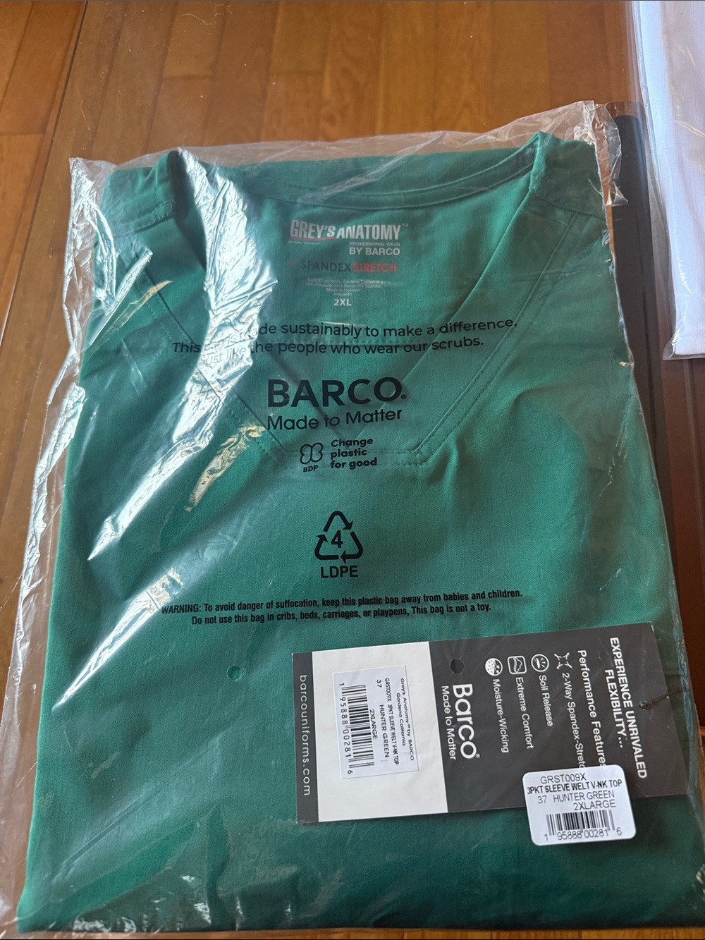 Barco Uniforms Green V-neck Scrub Top